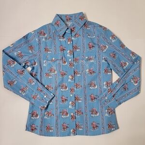 Panhandle Girls Red Bronco Pearl Snap Long Sleeve Shirt Western Cowgirl. Sz- M